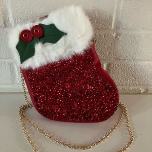 Red Glitter Holiday Crossbody Bag with Chain Strap